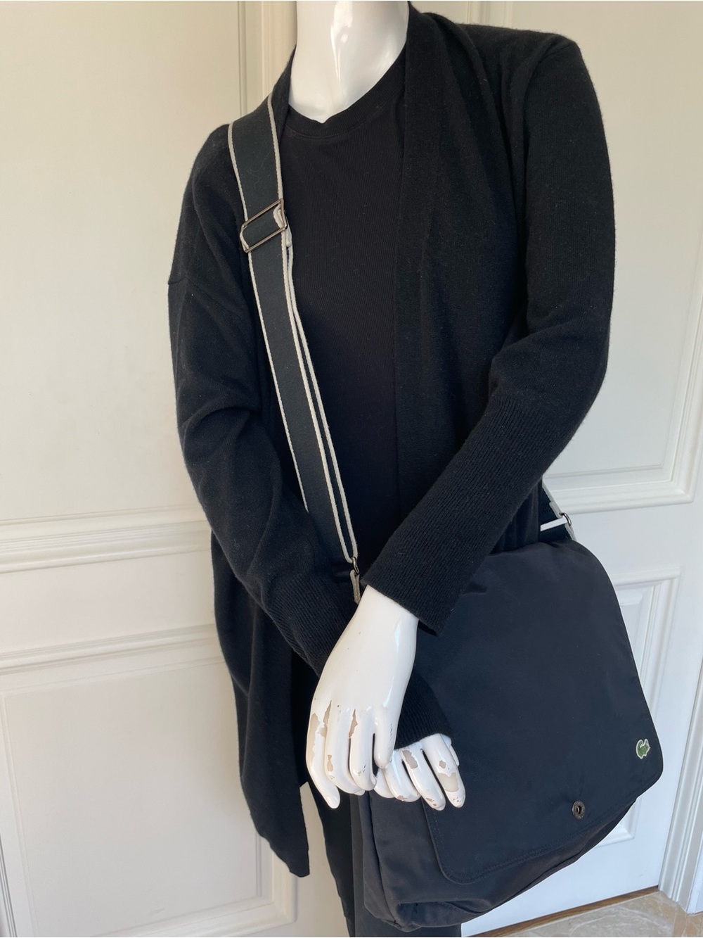 Lacoste Black Nylon Messenger Crossbody Bag Unisex